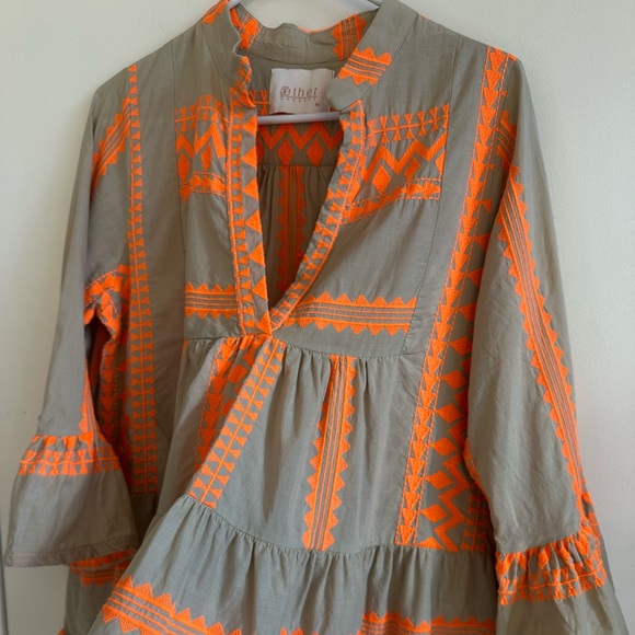 Aether Concept Embroidered Cotton Tunic Dress Orange Beige | M - Picture 3 of 14